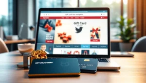 현대적인 사무실 환경에서 상품권신용카드 구매에 사용되는 신용카드 사용을 묘사한 전문 이미지.