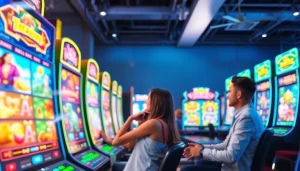 Kode4d slot gaming scene featuring vibrant slot machines and joyful players in a secure online environment.