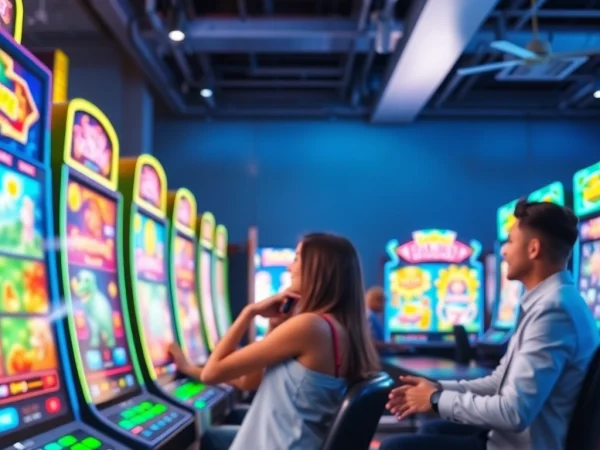 Kode4d slot gaming scene featuring vibrant slot machines and joyful players in a secure online environment.