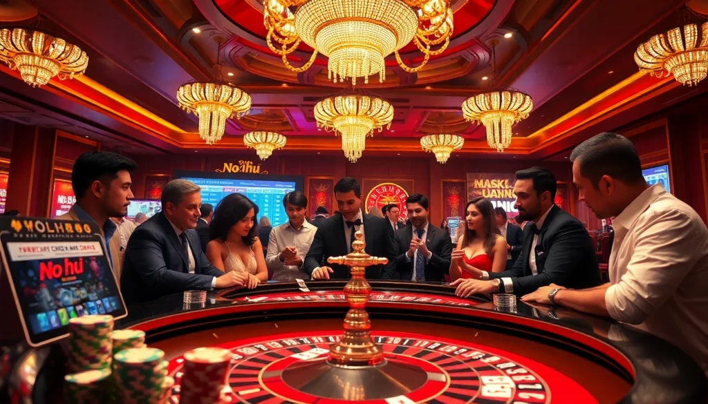 Experience the thrill of No hu as players engage at a vibrant roulette table filled with colorful chips.