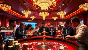 Experience the thrill of No hu as players engage at a vibrant roulette table filled with colorful chips.