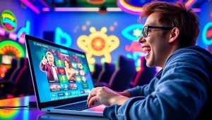 Menggambarkan pelanggan bersemangat saat menggunakan situs deposit 1000 dalam pengalaman kasino online.