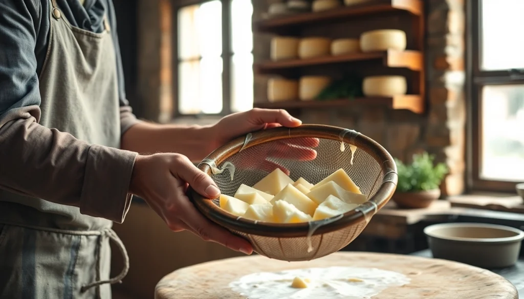 Kaasdoek gebruikt voor het maken van verse kaas in een rustieke keuken.