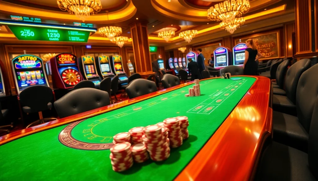 Players enjoying thrilling games at a luxurious casino, highlighting rr88 gratis promotions.