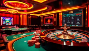 Exciting online gambling scene at ga 6789 with vibrant poker tables and roulette wheels.