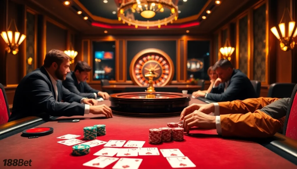 Experience the thrill of the game with link 188bet at a professional poker table featuring vibrant chips and cards.