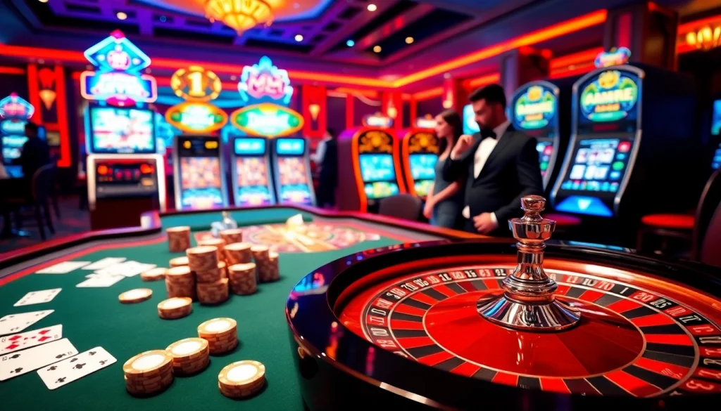 Experience the thrilling games of 388bet with vibrant casino visuals, showcasing excitement and elegance.