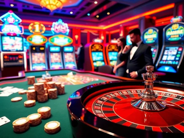 Experience the thrilling games of 388bet with vibrant casino visuals, showcasing excitement and elegance.