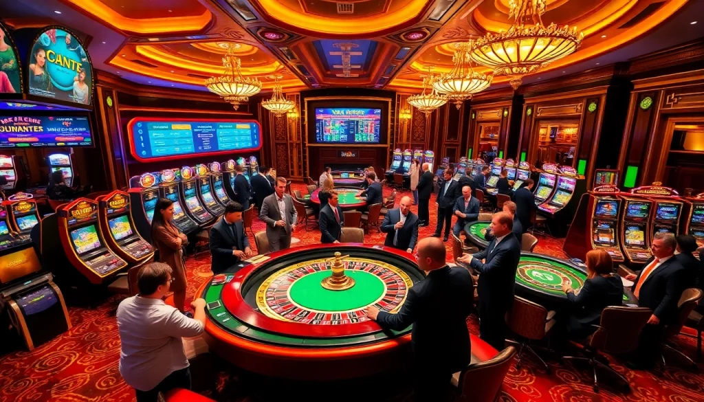 Experience the excitement of gaming at https://mm88.today/ with vibrant slot machines and a lively roulette table.