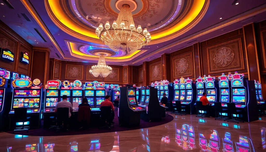 Players enjoying the excitement of slot depo 5rb in a luxurious casino setting