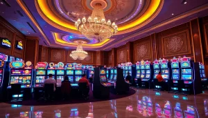 Players enjoying the excitement of slot depo 5rb in a luxurious casino setting