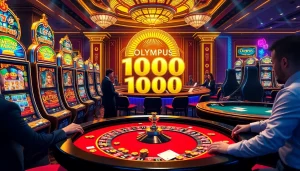 Rasakan permainan yang mendebarkan dengan mesin slot Olympus 1000 di balik latar kasino mewah.