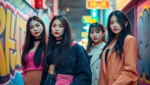 blackpink members posing confidently in an urban setting, highlighting their unique styles and vibrant energy.