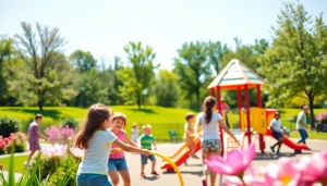 Families enjoying a sunny day in Clarksburg's vibrant community park.