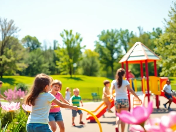 Families enjoying a sunny day in Clarksburg's vibrant community park.
