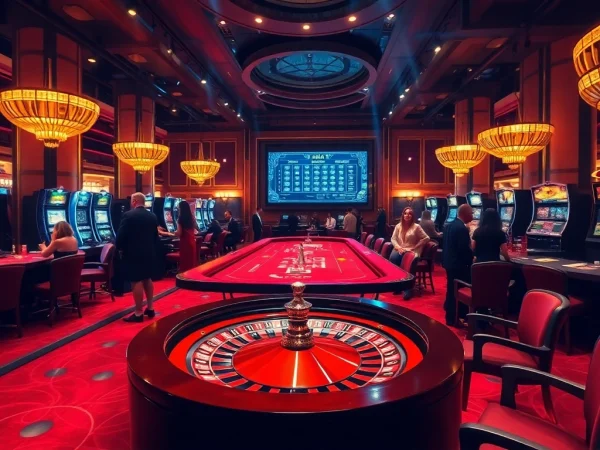 Vibrant casino scene featuring players and современный interface highlighting nhà cái thabet.
