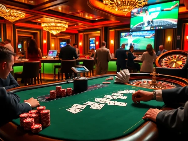 Engage in strategic play at Vaoluoi tv's luxurious casino poker table, surrounded by vibrant chips and cards.