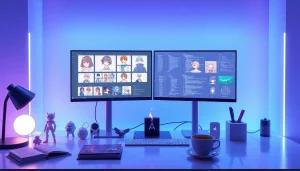 Innovative digital workspace for nsfw character ai creation with vibrant art and technology.