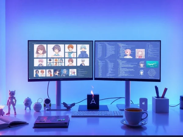 Innovative digital workspace for nsfw character ai creation with vibrant art and technology.