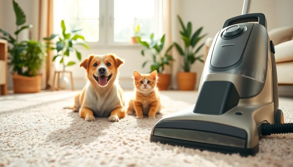 Enhance pet odor carpet cleaning with a steam cleaner in a bright living room setting.