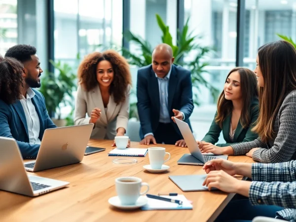 Discussing the best way to hire commission-only sales reps in a modern office setting.