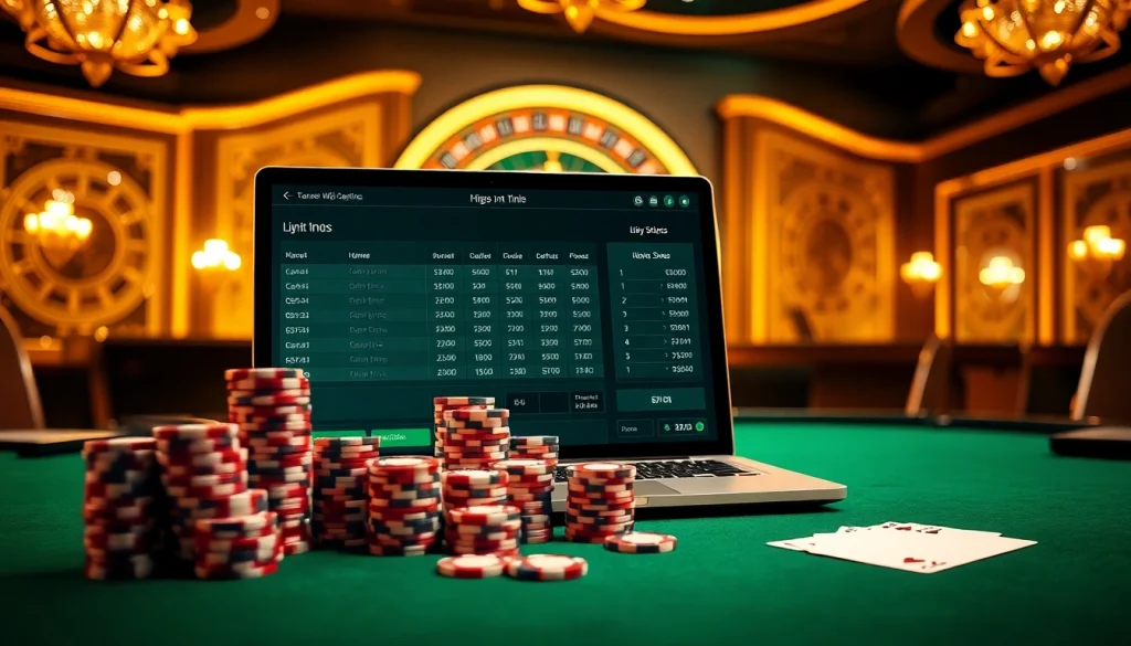 Gambling scene with poker chips and hidden wiki onion interface on laptop, showcasing excitement and strategy.