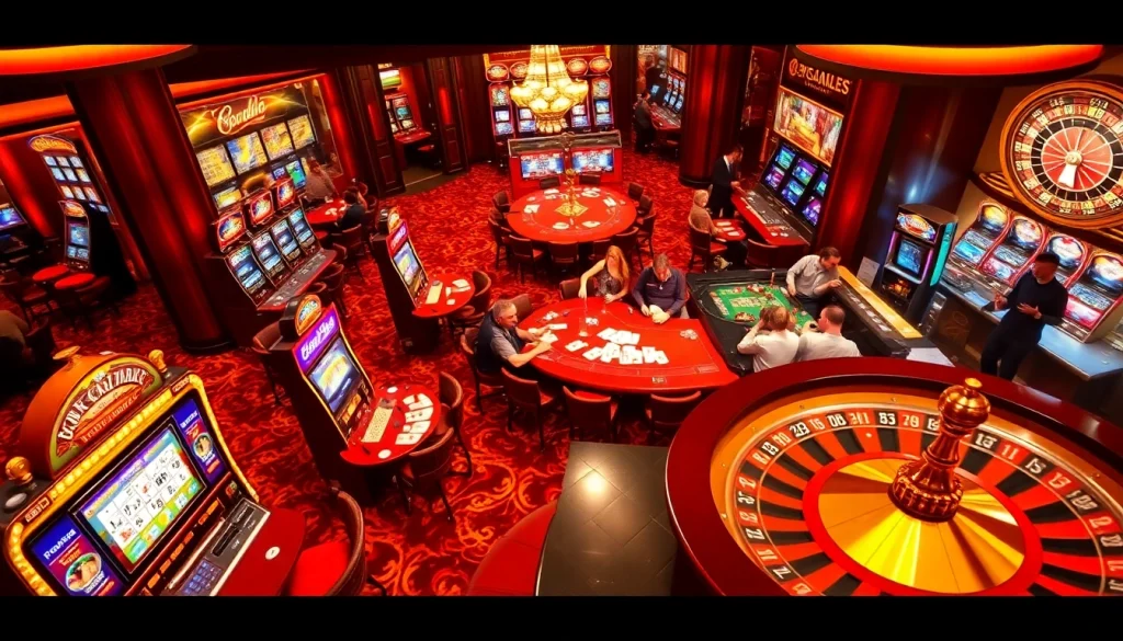 b52club players engaging in high-stakes poker and exciting slot machines.