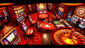 b52club players engaging in high-stakes poker and exciting slot machines.