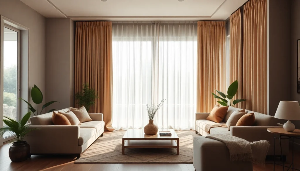 Verduisterende gordijnen in een stijlvolle woonkamer die een rustige sfeer creëren.