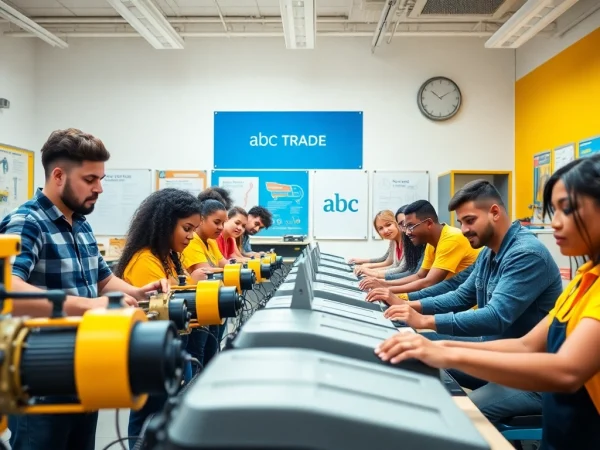 Students practicing skills at an abc trade school, showcasing enthusiasm and engagement in a modern classroom.
