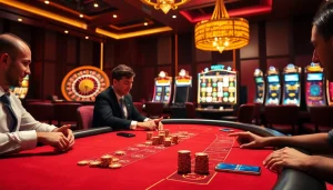 Experience high stakes gaming action at rikvip.gb.net with players at an upscale blackjack table.