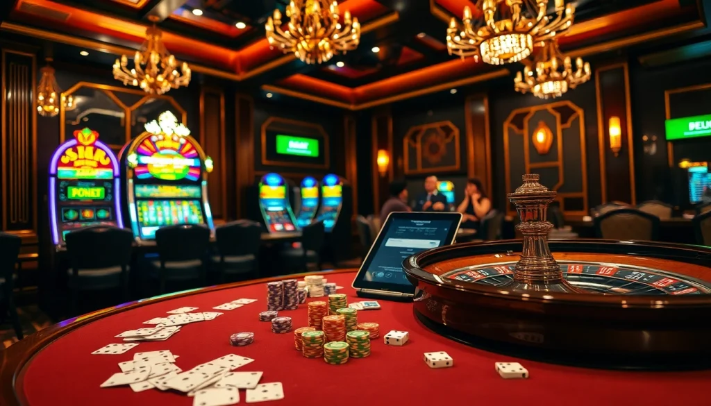 Experience sbobet login excitement at a vibrant casino table surrounded by cards and chips.