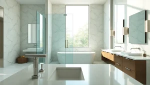 Show-stopping shower screen door enhances a modern bathroom’s elegance and functionality.
