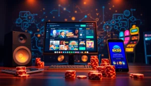 Engaging online gaming scene showcasing bk860s.com with vibrant games, warm lighting, and modern setup.