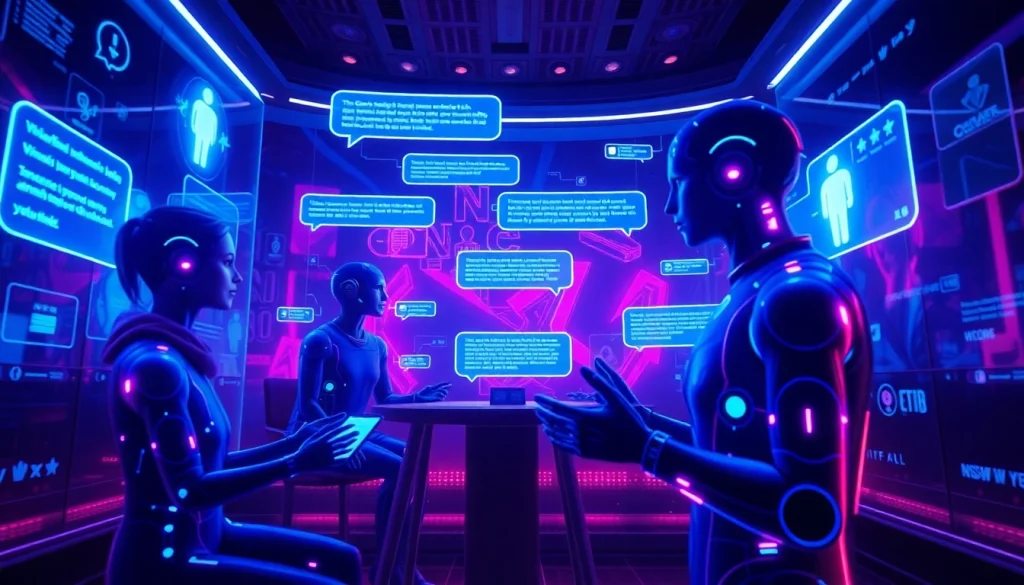 Engaging NSFW AI chat interface featuring vibrant characters and digital designs.