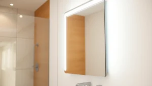 Transform your space with this modern mirror light mirror enhancing bathroom decor.
