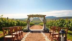 Stunning Clarksburg Wedding Venues showcasing a rustic vineyard decorated for a romantic ceremony.