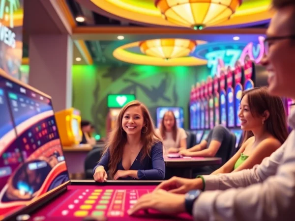 Online gambling scene at vin777.gb.net showcasing an exciting casino environment with players enjoying diverse games.