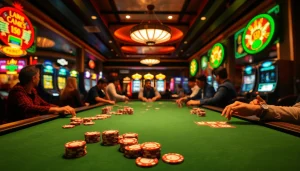 Players strategizing at a poker table in a luxurious casino inspired by hidden wiki onion themes.