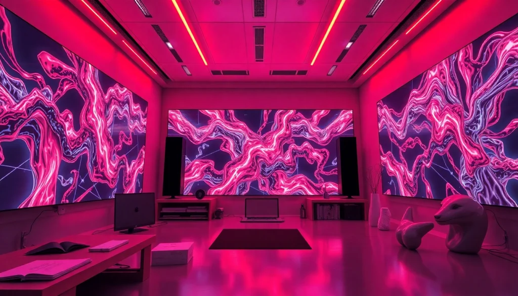 Dynamic digital art studio showcasing NSFW AI artwork creation with vibrant colors.