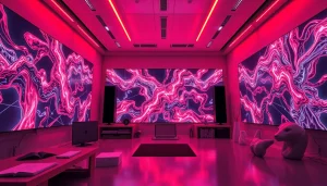 Dynamic digital art studio showcasing NSFW AI artwork creation with vibrant colors.