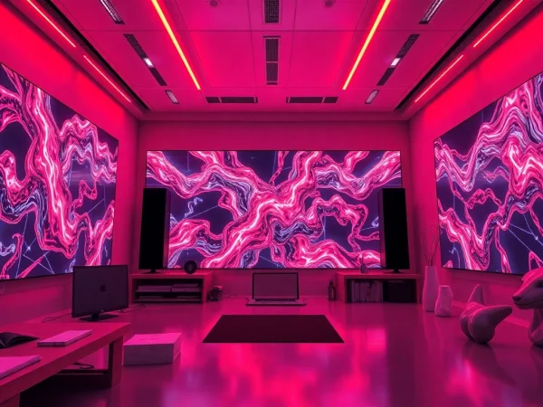 Dynamic digital art studio showcasing NSFW AI artwork creation with vibrant colors.