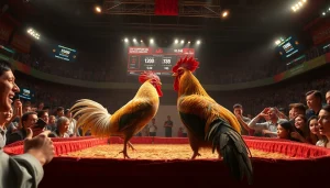 Live cockfighting event at SV368win.live, showcasing excitement and competition.