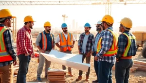 Southern California contractors association collaborating on a construction project with plans and materials.