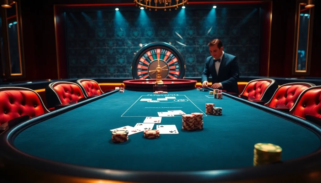 Experience excitement at say88 nhà cái with an elegant poker table set and vibrant casino atmosphere.