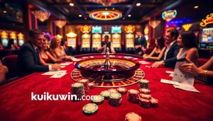 Exciting casino atmosphere at https://kuwinblog.com/ with players engaging at a roulette table.