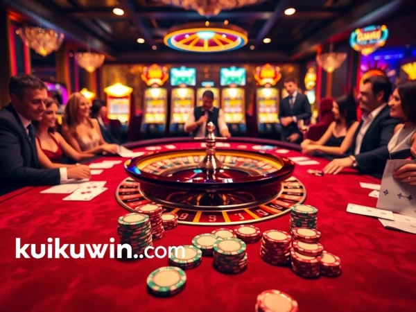 Exciting casino atmosphere at https://kuwinblog.com/ with players engaging at a roulette table.