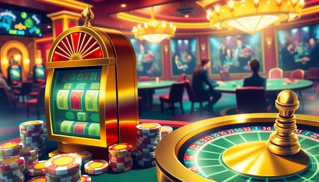 Players enjoying slot machines at a casino, focusing on the excitement of idnslot gameplay.