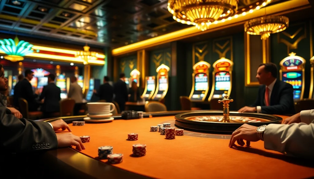 The excitement of 'hidden wiki 2' in a luxurious casino scene featuring poker, roulette, and vibrant slot machines.