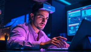 Engaging user interacting with an NSFW AI platform in a modern digital workspace